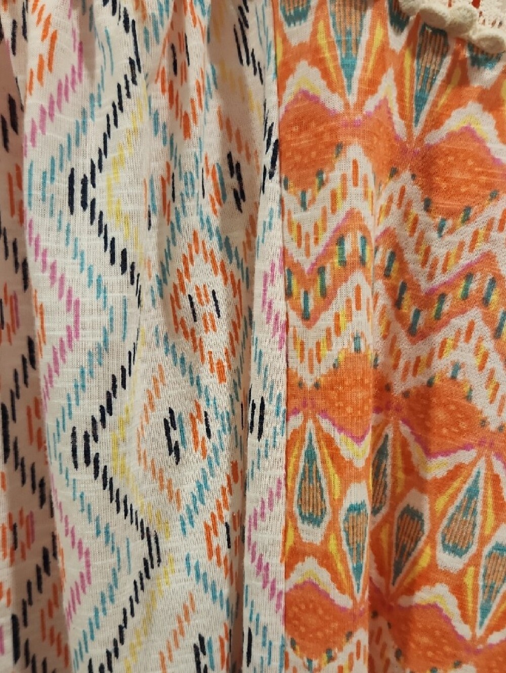 No Boundaries Orange and Cream Patterned Tank with Crochet Yoke - Picture 5 of 6